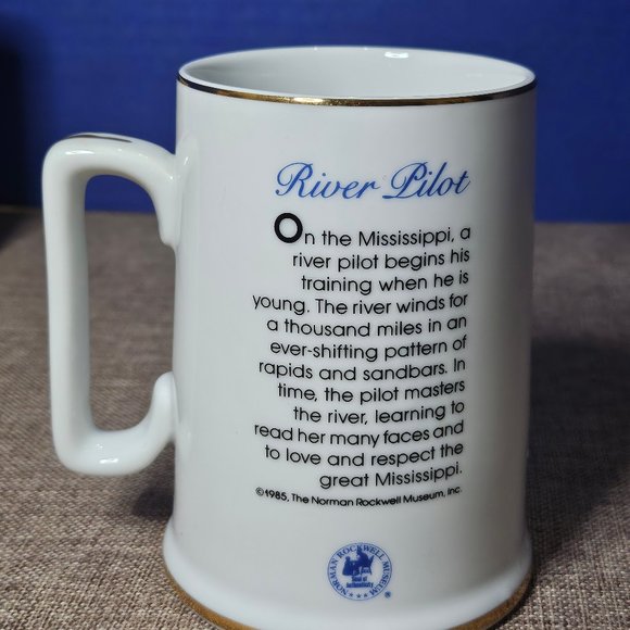 Vintage Norman Rockwell Mug 1985 River Pilot Coffee Cup 12 Ounce - Picture 7 of 13